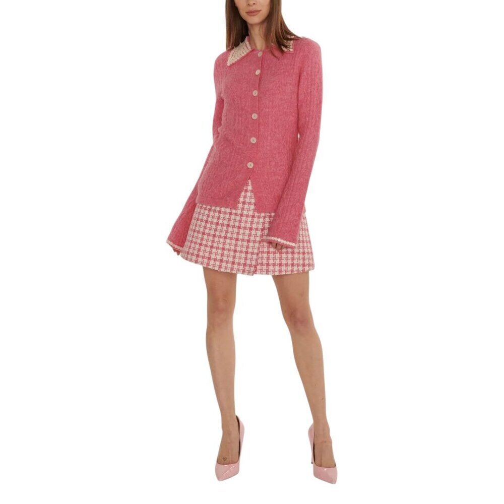 Ahiri Flared Cardigan Button Embellished Merino Wool Blend Long Sleeve Sz L